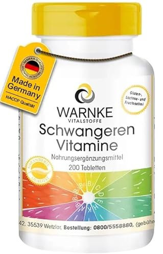Vitamines pour femmes enceintes - avec 800µg d'acide folique - 200 comprimés pour 9 mois, 13 micronutriments par comprimé, dosage sûr | Warnke Vitalstoffe - Qualité des pharmacies allemandes