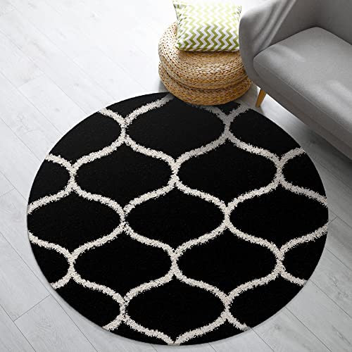 Impression Teppich Weicher Flächenteppich, Luxus Muster Teppich, Hochwertiger Schlafzimmerteppich, Wohnzimmerteppich, Küche - Schwarz, Größe:120 cm Rund
