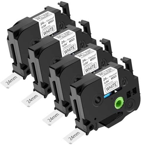 NineLeaf 4 x kompatibel med Brother P-touch-band 24 mm TZe-251 TZe251 TZ-251 TZ251 AZe-251 tejp svart på vitt etikettband för Ptouch PT-D600 E550W 9800PCN P900W etiketterare