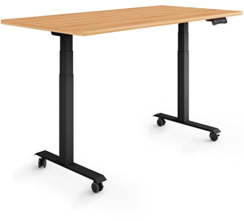 ESMART Germany EZX-132BM 140x70cm Ahorn Dekor Ergonomischer Steh-Sitz-Schreibtisch auf Rollen Stufenlos elektrisch höhenverstellbar 65,5-130,5 cm 3 x Memory Aktivitätserinnerung Schnelle Montage