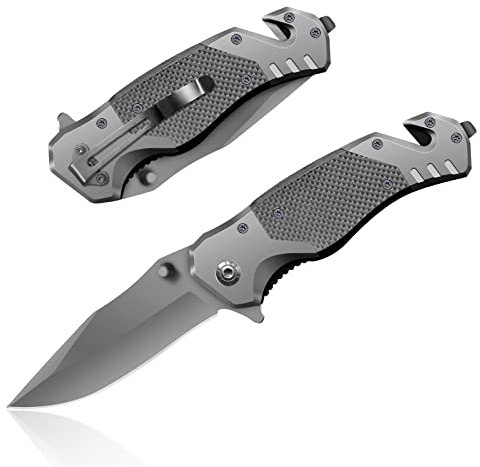 HONZIN Couteau Pliant 3 en 1 Couteau de Poche Multitool en Acier Inoxydable, Couteau de Survie de Camping (Poignée G10)