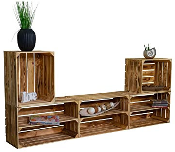 Vinterior TV-Board Amrum mit Regal (Geflammt) Wohnwand Mediawand Schrankwand Anbauwand Wohnzimmer Set Wand