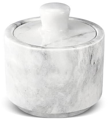 Flexzion Saltkällare i marmor med lock, multifunktionell marmorbehållare för salt, peppar, paprika och pulverörter, marmorlåda för smycken, klockor och tillbehör (vit)