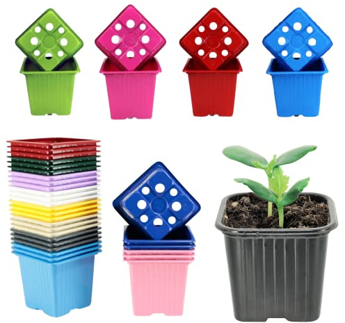 HYDROPLANETE Secchi per piantine - 8 x 8 x 7 cm - Giallo, Verde, Rosso, Viola, Blu, ecc. - Made in France - Lotto di 24 o 50 unità - Vasetti in plastica riutilizzabili per piantine e giovani piante.
