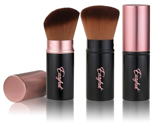 Easyhut Retractable Kabuki Makeup Brushes 2 Pcs Blush Brushes Set Portable Powder Brushes with Flat and Angled Top for Liquid Cream Girls Cosmetics Travel, Large/1.18inch, Rose Gold