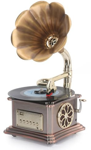 Platine vinyle vintage pour gramophone, Bluetooth 4.2/entrée audio externe/lecture USB/lecture de vinyle/radio, haut-parleur portable pour la décoration de bureau, fête à domicile,Brown