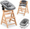 hauck Hochstuhl Alpha+ Newborn Set 3in1 Highchair Bouncer - mitwachsender Holz Babyhochstuhl ab Geburt, inkl. Neugeborenenaufsatz & Sitzpolster - Natur