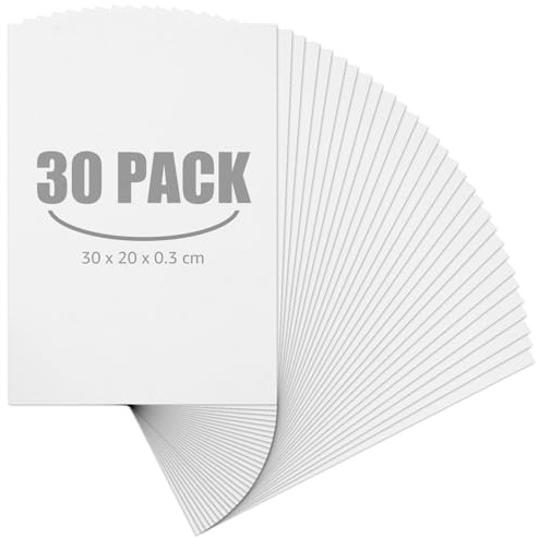 MIVIDE Skumskiva vit 3 mm, skumbrädor 30 x 20 cm, 30 stycken | Vita skumplattor lättskumskiva 3 mm för modelltillverkning, hantverk, presentation och skolprojekt