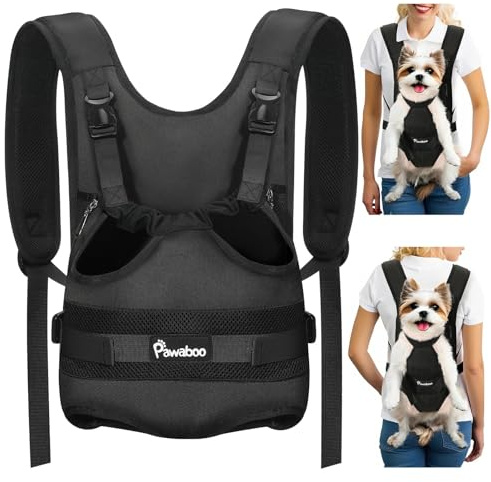 Pawaboo Pet Dog Front Carrier Backpacks, Legs Out Pet Carrier Backpack for Dogs, Adjustable Dog Chest Carriers Purse for Small Medium Dogs Hands Free for Travel Hiking Cycling Camping, M, Black