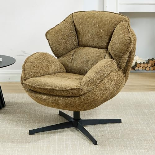 Ya-Home Ohrensessel aus Chenille Bequemer Sessel Wohnzimmer 360° drehbarer Loungesessel mit dickem Kissen Relaxsessel mit Armlehnen gepolsterter Sofasessel für Schlafzimmer/Heimbüro, Gelb