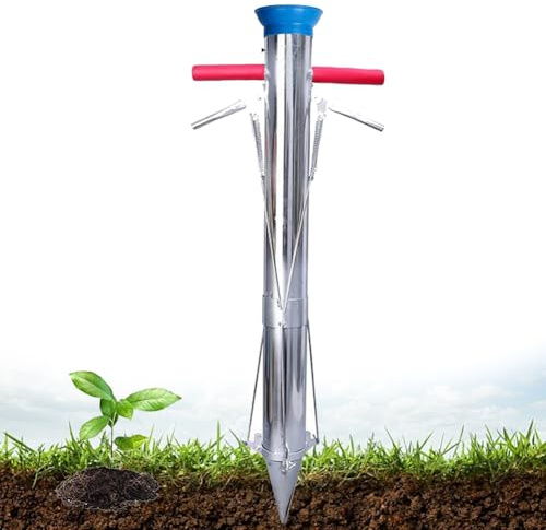 Strumento per piantare bulbi in acciaio inossidabile, trapiantatore per piantine con manico lungo per piantare facilmente il giardino, il lavoro in giardino e l'uso in serra