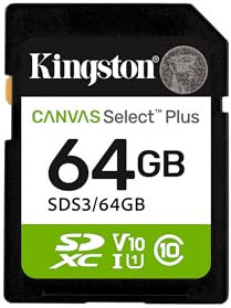 Kingston Canvas Select Plus SD Speicherkarte 64GB SDXC Gen3 100MB/s C10 UHS-I U1 V10 - SDS3/64GB