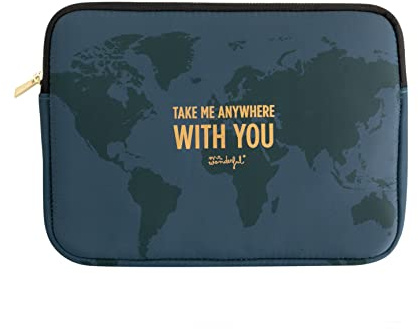 WONDEE Mr Wonderful Housse d`Ordinateur Portable, Ipad et Tablette de 11,6 à 12 Pouces avec Carte du Monde et Message d'amour. Compatible avec MacBook Air, Chromebook et Plus Encore.