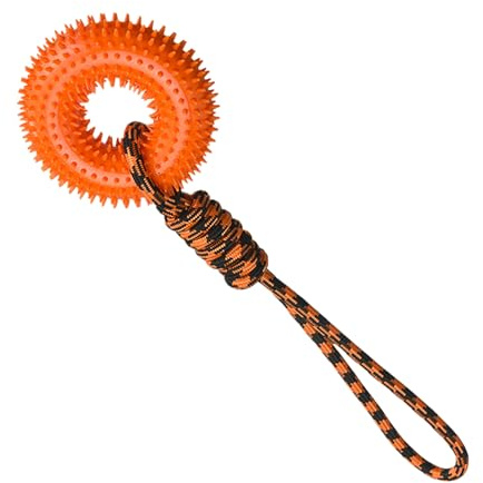 Hitburu Juguetes Chirriantes para Perros,Mordedor para Masticar con Púas | Anillo para Morder con Cuerda para Perros Fuertes para Jardín Parques Y Exterior