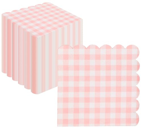 Uwiyo 100 pezzi tovaglioli smerlati, 3 veli 25x25cm tovaglioli verde salvia tovagliolie tovagliolie carta quadretti tovagliolia da cocktail usa e getta per feste,matrimoni,compleanni (Vichy Rosa)