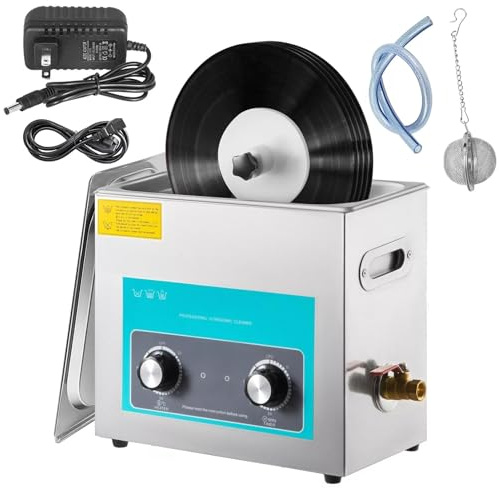 Nettoyeur à ultrasons pour disques vinyles, machine de nettoyage en profondeur de 6 L, lave-disques professionnel 40 kHz avec panier et boule de nettoyage à mailles fines, minuterie de 0 à 3