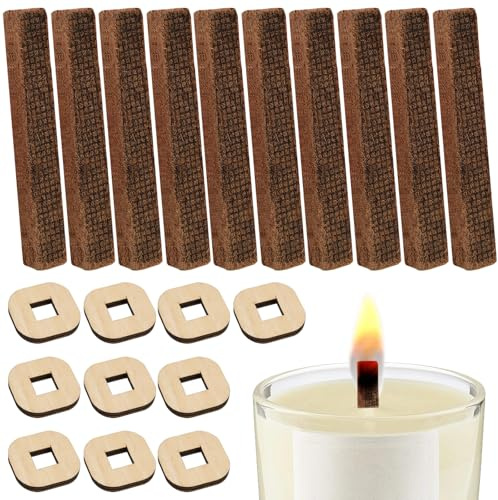Lot de 20 mèches permanentes pour carnivores de cire, bougies d'extérieur, avec support en bois, mèche de rechange pour les restes de bougies, les bougies en béton, la lumière fondue et le feu de cire