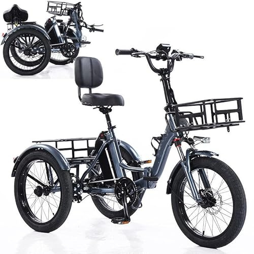 GplHAIN Tricycle électrique Pliable à Pédales - 5 Vitesses/Grand Panier De Rangement/Siège Rembourré avec Dossier/Charge Maximale 150 Kg/pour Adultes Blue