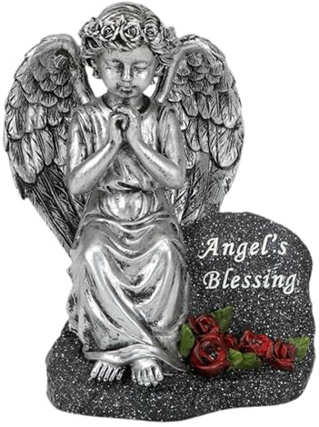 Fenteer Estatua Solar de ángel para jardín, decoración Exterior, decoración de Cementerio, Figura de ángel para Tumba con luz para Patios, Plata