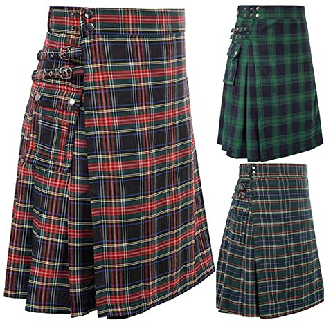 Kilt écossais, traditionnel, à carreaux, pour homme, tartan irlandais, combat, punk, gothique, région montagneuse, jupe, kilt utilitaire, avec sangles et grandes poches