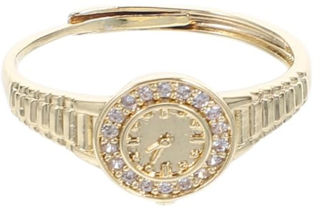 Garneck Watch Ring Watches For Women Finger Quartz Watche Womens Mens Elegant Round Dial Elastic Strap Analog Easy to Read with Gold Stainless Steel Retractable Band