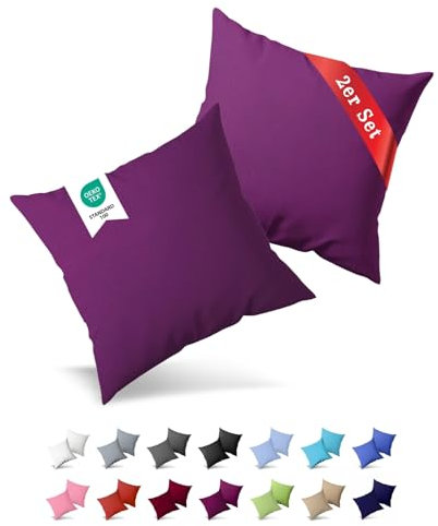 Buymax® Kissenbezug 40x40 cm (2er-Set) 100% Jersey Baumwolle - Kissenbezüge für Kissen 40 x 40 cm - Aubergine - Kopfkissenbezug mit Reißverschluss - Kissenhülle - Oeko-Tex Zertifiziert