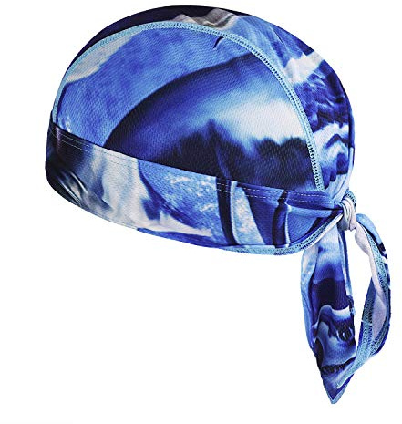 Quick Dry Beanie Headwear Sweat Wicking Dew Rag Cycling Bandana Running Beanie Sun UV Protection Skull Cap Sea Blue