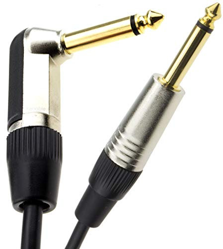 kenable Gold Right Angle MONO Jack 6.35mm Guitar/Amp LOW NOISE Cable Lead 1m