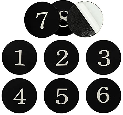 StayMax Etiqueta acrílica redonda para número de casillero, letrero para puerta, número de casa, número de habitación con cinta autoadhesiva (1-25, negro)