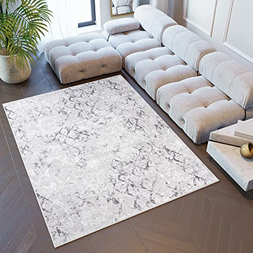TAPISO Sky Teppich Kurzflor Modern Grau Creme Karo Geometrisch Gitter Design Meliert Wohnzimmer Schlafzimmer 3D Optik ÖKOTEX 200 x 300 cm