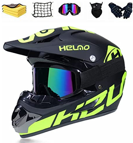 Motocross-Helm,Fullface Helm Endurohelme Kinder Motocross Dirt Bike Motorrad BMX MX Downhill Offroad Helm,Kinder Motorrad Crosshelm Set mit Brille Handschuhe Maske (S(54CM-55CM)