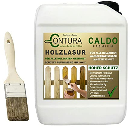 Holzlasur Dickschichtlasur 2,5 Liter Set mit Pinsel 2in1 Dauerschutzlasur Holzschutz Lasur (04 Lärche-Zeder)