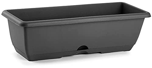 Acan Tradineur - Jardinera de plástico con Plato Integrado, Modelo PLFT, macetero, Tiesto para Plantas, Flores, balcón, terraza, hogar, jardín, Fabricada en España (Antracita, 60 cm)