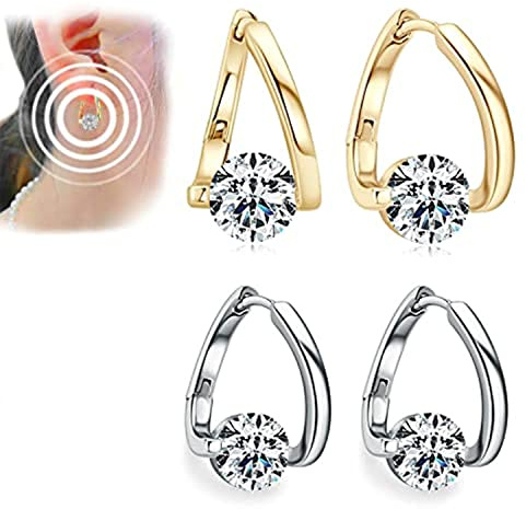 Germanium Boucles d'oreilles de drainage lymphatique pour perte de poids, Thérapie magnétique pour femmes et filles (Or+Argent)