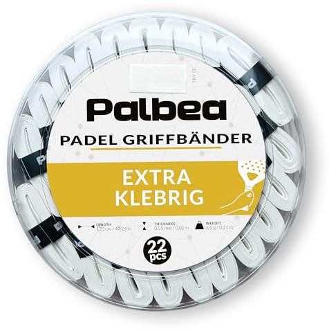 Palbea Padel Griffband - 22er-Pack - Extra Klebrig - Weiß - Hohe Schweißabsorption - Rutschfestes Padel Tennis Overgrip - Weiche Oberfläche - Speziell für Padel-Schläger entwickelt.