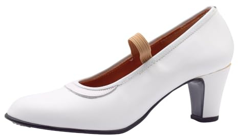 PASARELA - Zapatos de Baile Flamenco de Piel Blancos con Clavos para Mujer Cuero Mujer Color: Blanco Talla: 38
