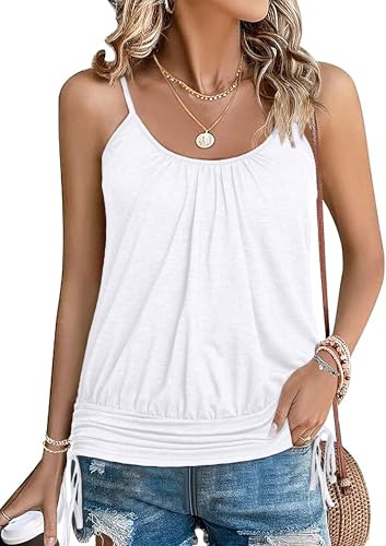 Zeagoo Camiseta de Tirantes para Mujer Camiseta Básica Sin Mangas Blusa Top Camiseta Suelta de Verano Camiseta Informal de Un Color Blanco XXL