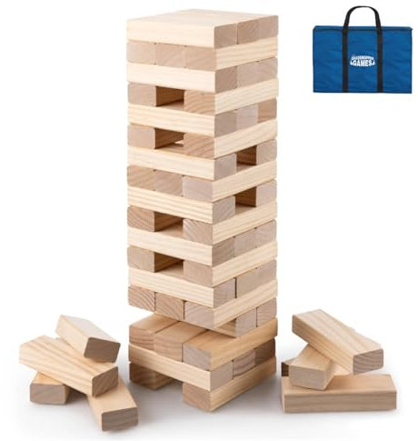 Grasshopper Games | Giant Stack 'N' Fall, gioco classico in legno impilabile, torre di caduta per bambini e adulti, 54 blocchi in legno