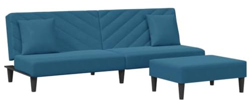 vidaXL Sofagarnitur 2-TLG., Schlafsofa mit Kissen Fußhocker, Klappbett Klappsofa mit Schlaffunktion, Bettsofa Sofabett Sofa Couch, Blau Samt