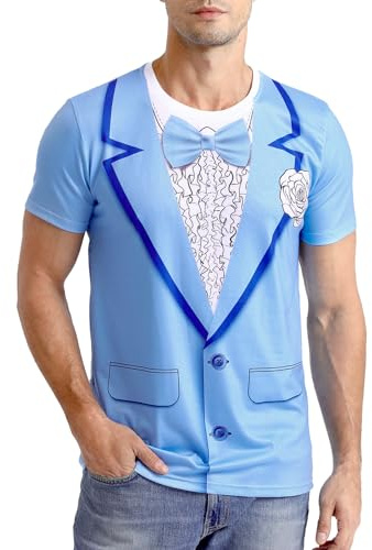 Funny World Blue Tuxedo Shirts for Men Dumb Costume Suit Harry Tux T-Shirt, Medium, Blue