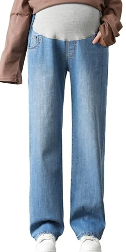FEOYA Jean Grossesse et Femme Enceinte Jean de Maternité Longueur Totale Jeans Amples pour Mamans avec Poches Style 2 Bleu 5XL
