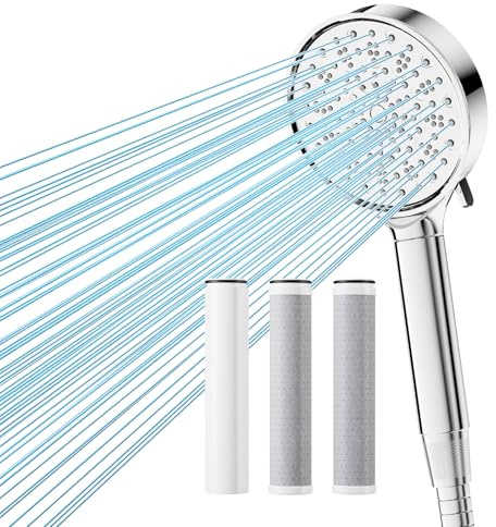 Hard Water Filter Shower Head and Hose, Cobbe Shower Head with 1 Pack 20 Stage Shower Filter and 2 Pack Replacement 2.0 Carbon Shower Filter, Water Softener Showerhead for 99% of Chlorine Remove
