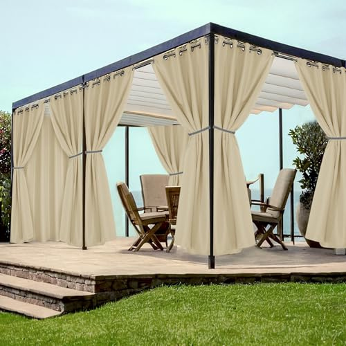 Grommet Outdoor Curtains for Patio Waterproof 8 Pcs 54x84 In Cream
