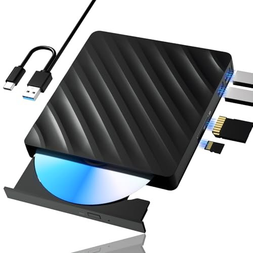 Lettore Blu Ray esterno 5 in 1, lettore Blu Ray portatile con USB 3.0 di tipo C, masterizzatore CD DVD 3D Blu Ray con porta SD/TF, lettore Blu Ray compatibile con Windows Laptop Desktop, lettore
