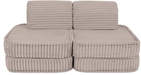 MEOWBABY Kindersofa – Spielsofa für Kinder – Weiche Klappsofa mit Schlaffunktion – Kuschelecke für Kinderzimmer, Churros, Kieselbeige