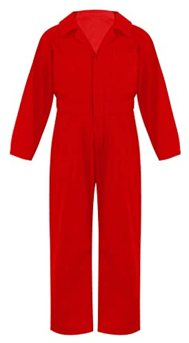 FEESHOW Tuta unisex per bambini Tuta da lavoro da meccanico idraulico pittore sportiva Jumpsuit intera jogging Rosso 11-12 anni