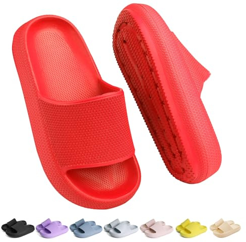 Buwege Unisex Children's Bath Slippers Boys Girls Bath Slippers Cosy Slides Cloud Slippers Original EVA Soft Thick Sole Non-Slip Swimming Pool Beach Bathing Shoes 29-37 EU, red, 11.5 UK Child