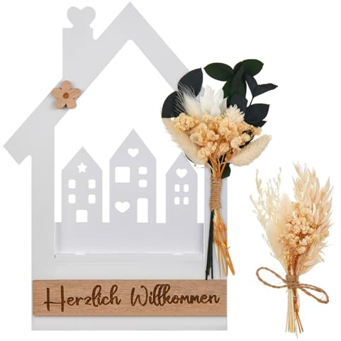 Xinnun Herzlich Willkommen Schild Frühling Türkranz Trockenblumen Holz Trockenblumenkranz Türdeko Haustür Hausform Einzugsgeschenke Wohnung Türkranz Ganzjährig Modern Fenster Wand Hängedeko