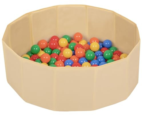 Petsona Piscina para Perros Plegable De Bolas Bañera para Gatos Piscina De Bolas Redonda Mascotas, Beige Claro: Amarillo/Verde/Azul/Rojo/Naranja