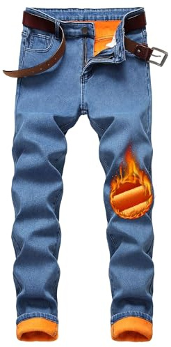 Pantalones Vaqueros con Forro Polar para Hombre, de Invierno, térmicos, de Franela, Ajustados, elásticos, cálidos y Gruesos.